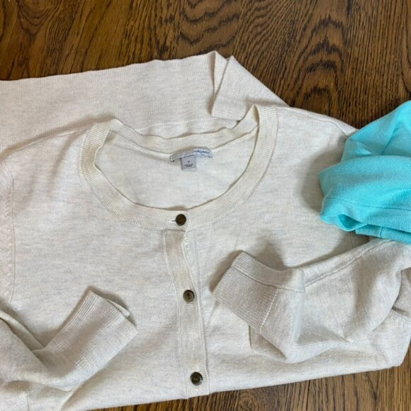 (2) Halogen cardigan sweaters size SM women's lightweight soft beige mint green - Picture 3 of 9